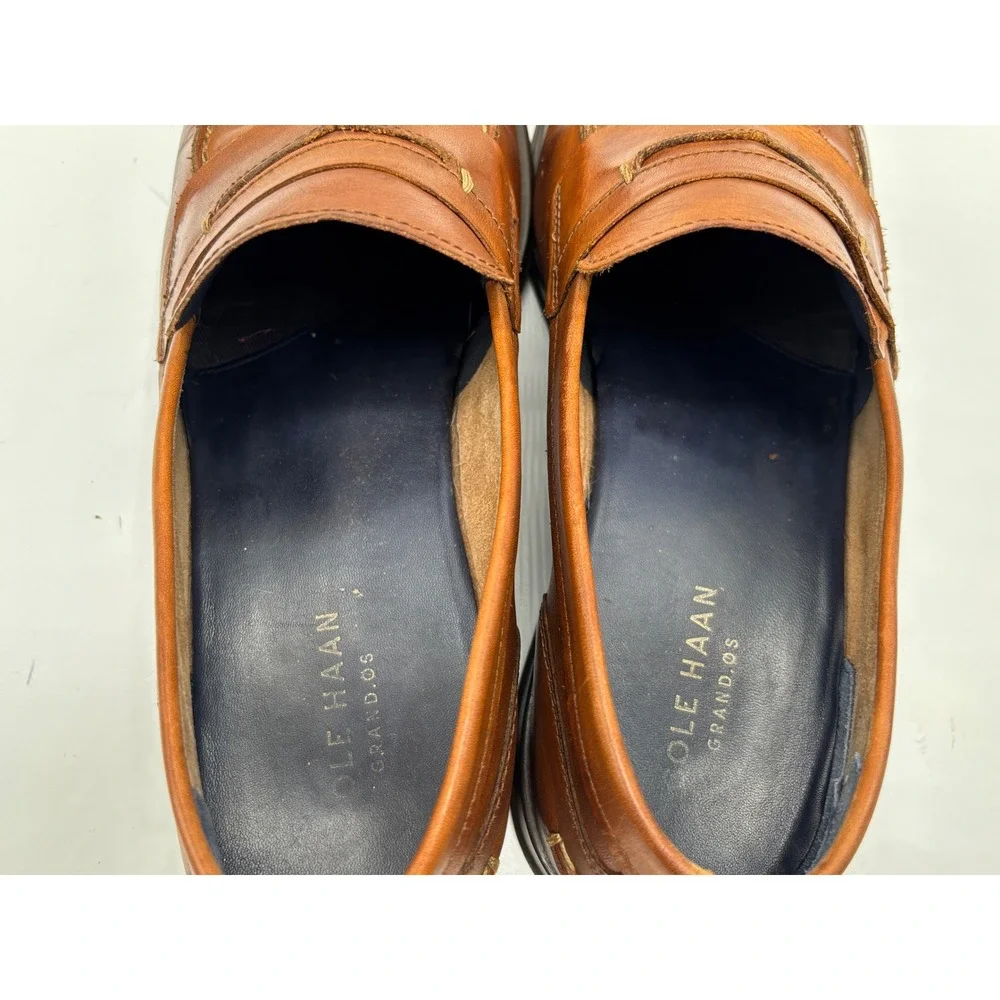 Cole Haan Grand.OS Men's 10 M Brown Leather Penny Loafers Dress Casual Shoes